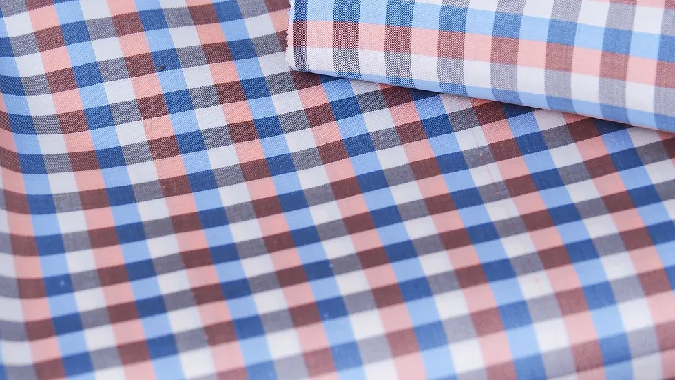 Silk Plaid, Smooth Weave, Light Blue and Orange