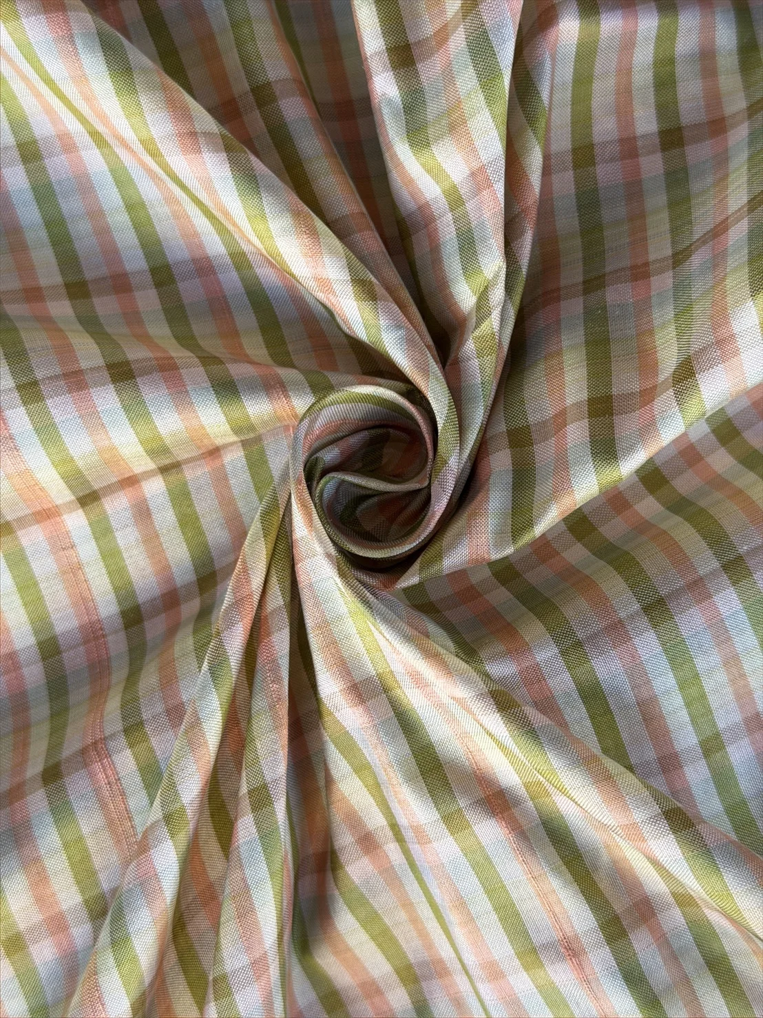 Silk Plaid, Smooth Weave, Green and Cream