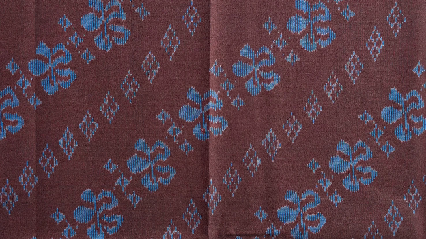 Ikat Silk, 2-Shaft, Dok Rak Pattern, Brown with Sky Blue Ikat