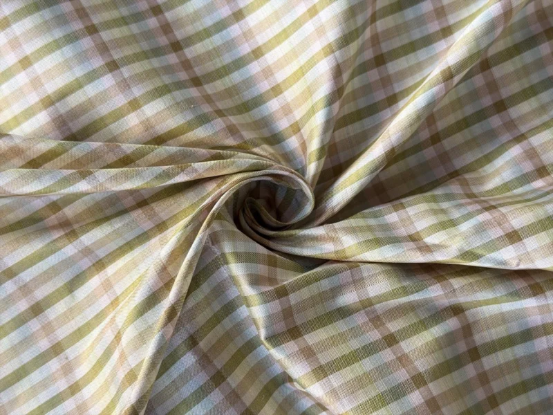 Silk Plaid, Smooth Weave, Brown and Yellow