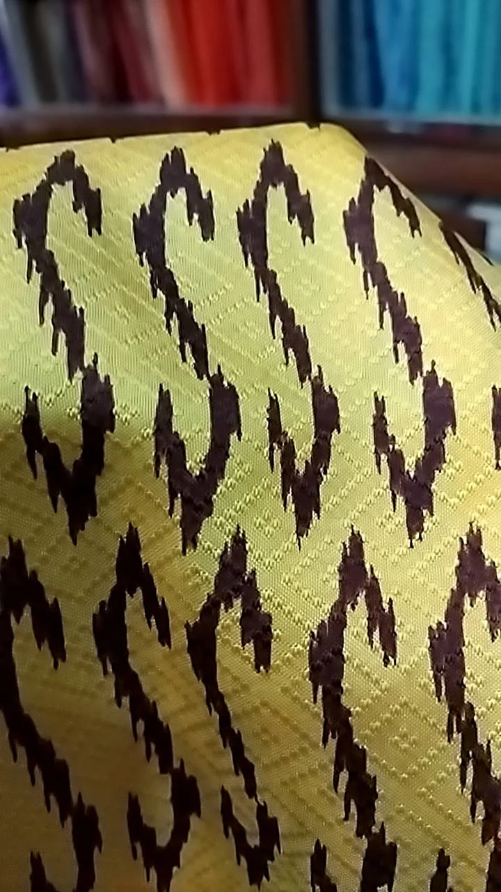 Printed Silk, Dobby Weave, Hook Print, Yellow