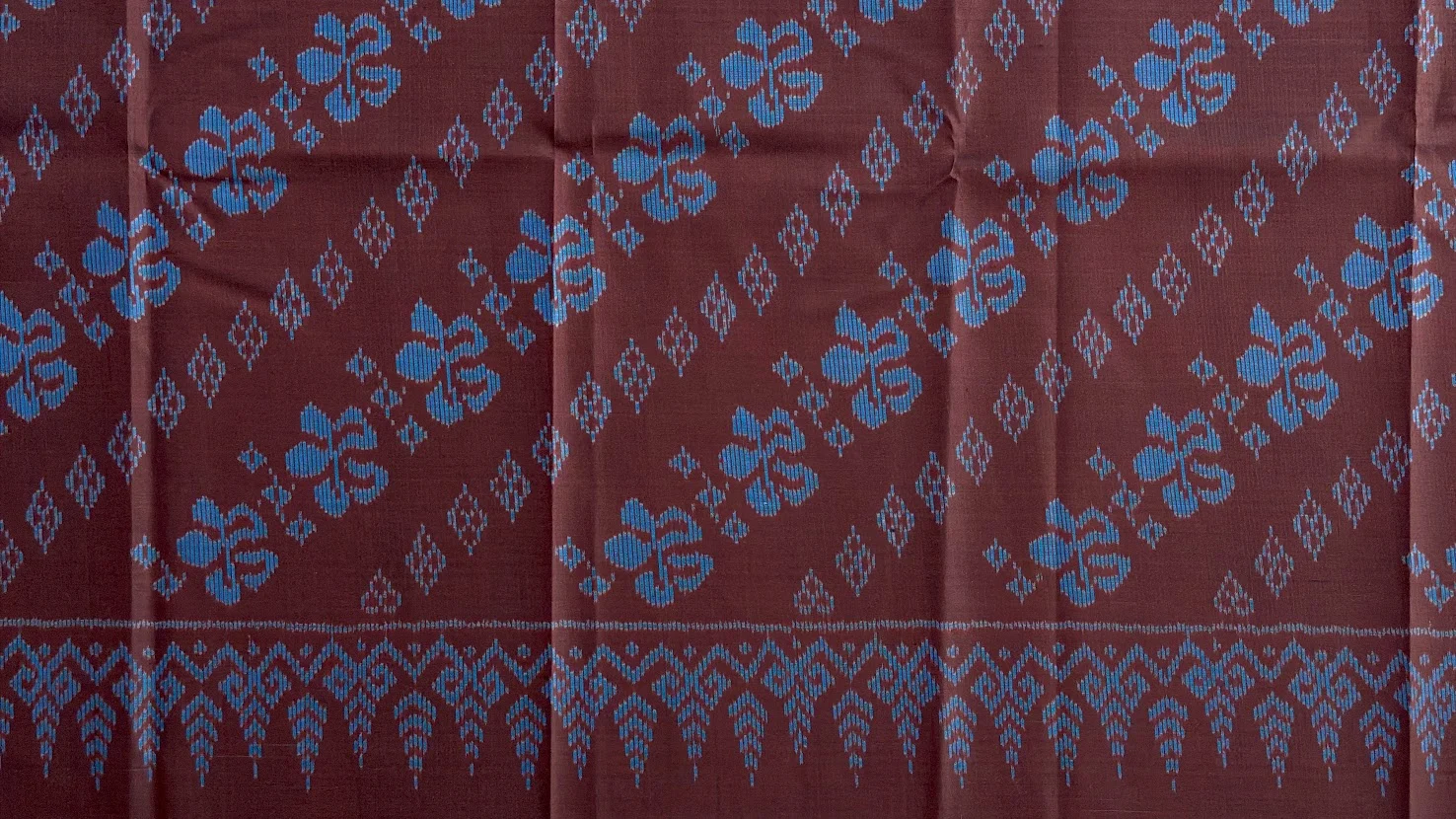 Ikat Silk, 2-Shaft, Dok Rak Pattern, Brown with Sky Blue Ikat