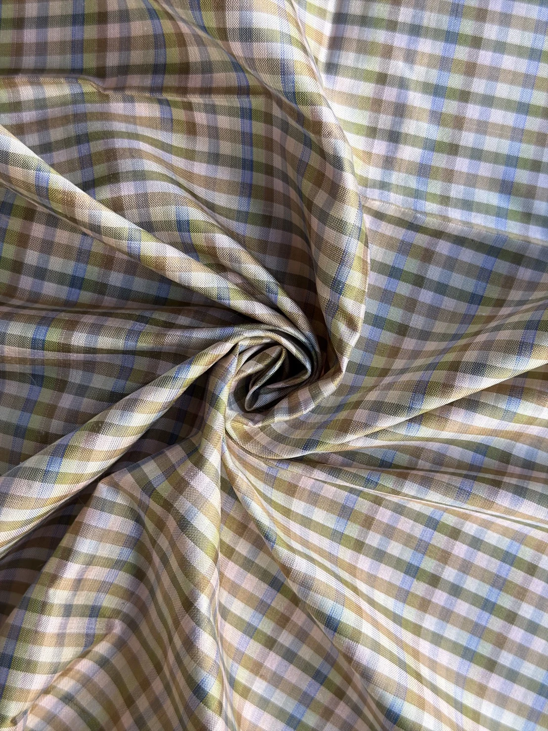 Silk Plaid, Smooth Weave, Light Blue and Brown