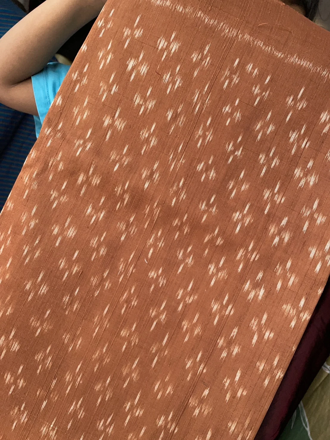 Ikat Native Silk, Small Dok Kaew Pattern, Orange and Brick Brown