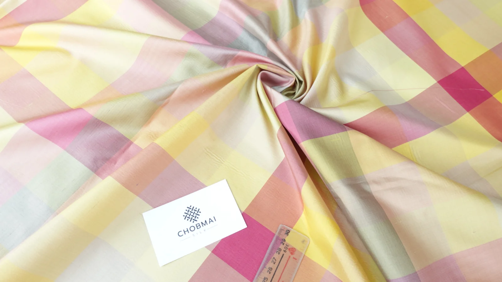 Silk Multicolour Stripe, Check Pattern, Warm Tones