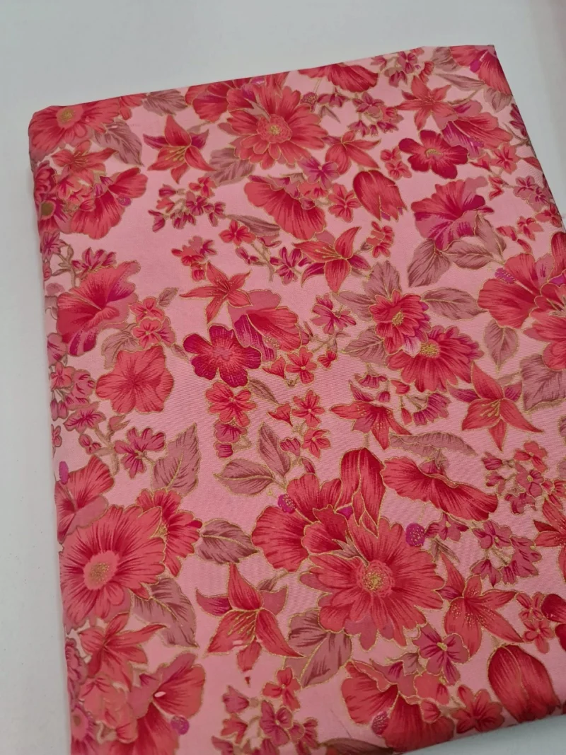 Printed Silk, Textured, Floral Print, Pink Ground
