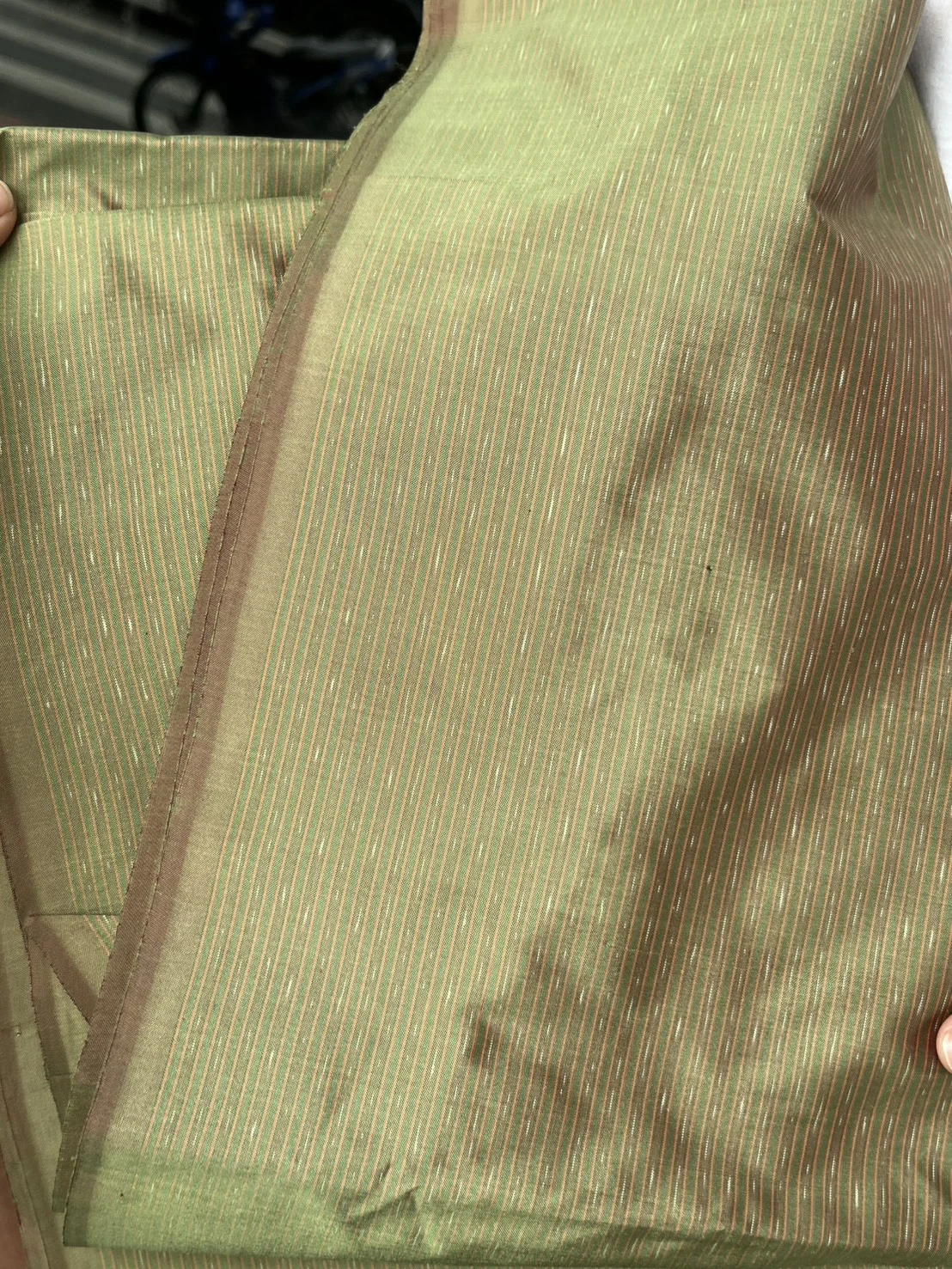 Ikat Silk, Amprom Pattern, Green Shot with Brown