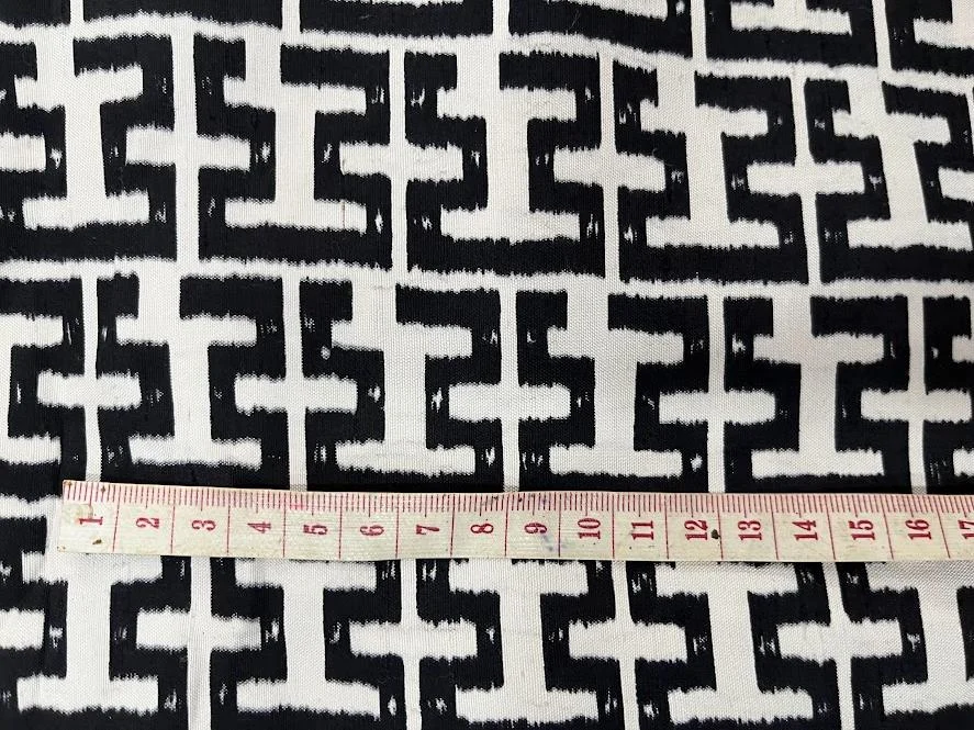 Printed Silk, Smooth Weave, Key Print, White and Black