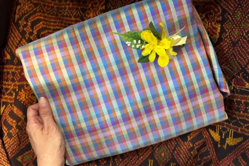 Silk Plaid, Soft Textured, Light Blue and Brown