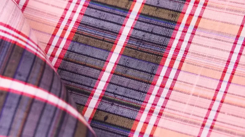Silk Plaid, Soft Textured, Salmon Pink and Black