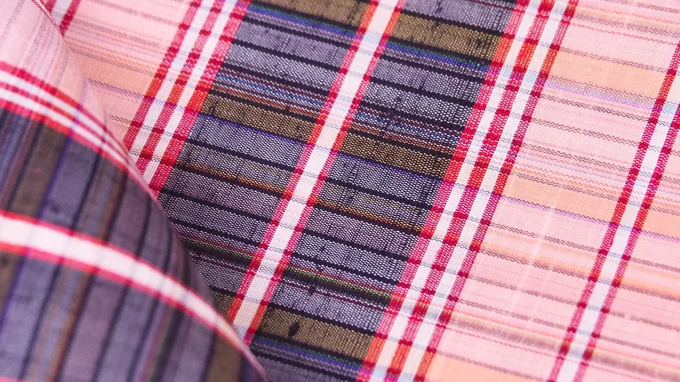 Silk Plaid, Soft Textured, Salmon Pink and Black