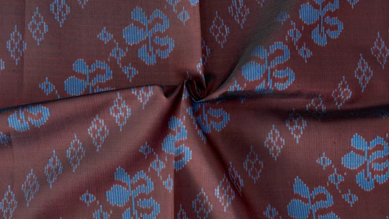 Ikat Silk, 2-Shaft, Dok Rak Pattern, Brown with Sky Blue Ikat