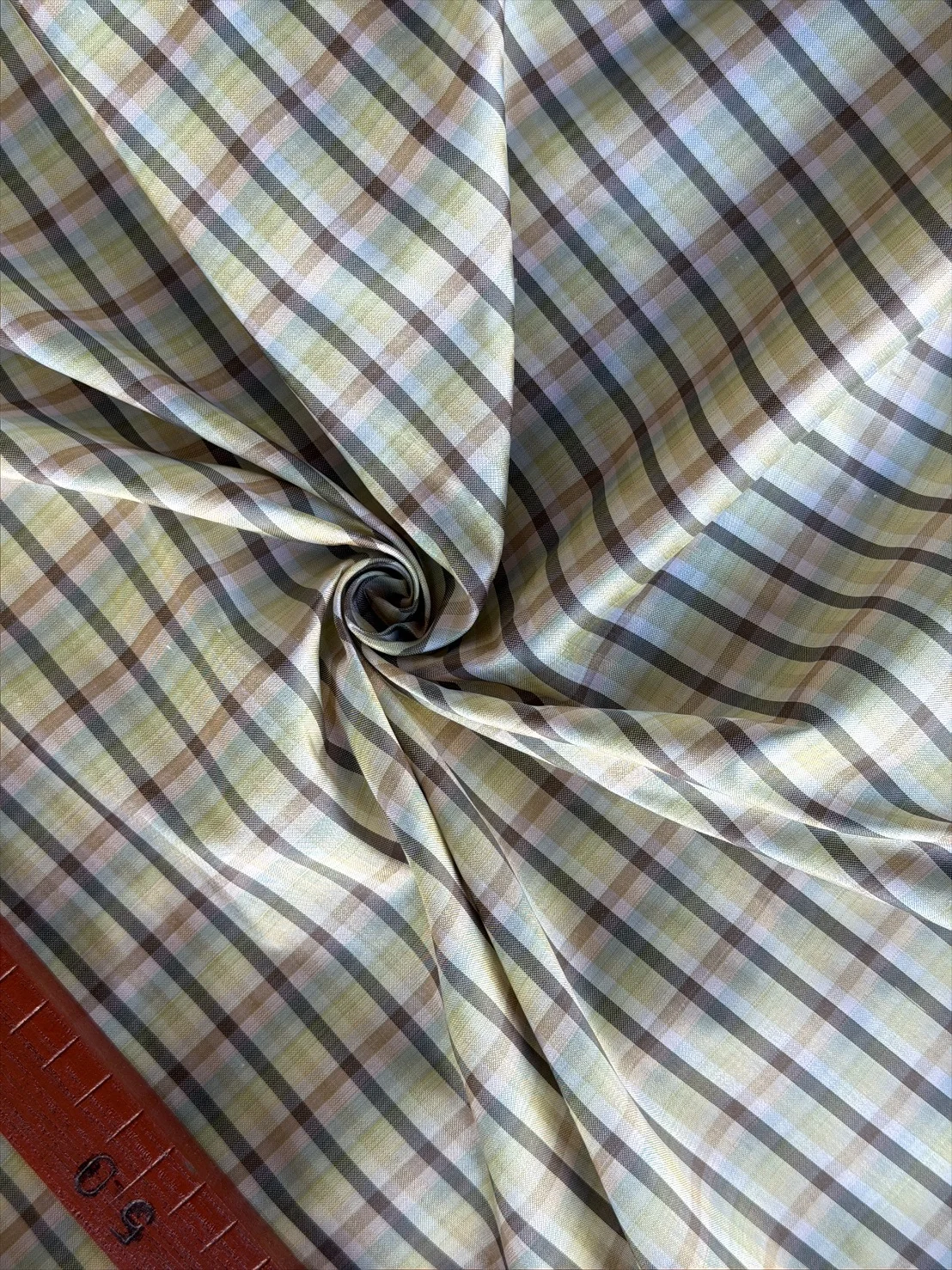Silk Plaid, Smooth Weave, Dark Grey and Yellow