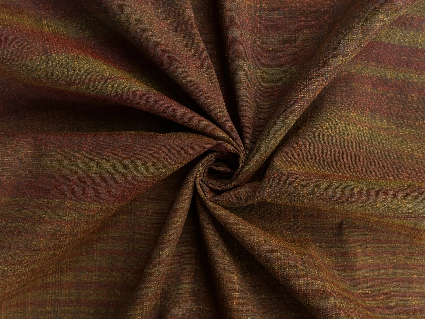 Silk, Heavy Textured, Rain Pattern, Brown, Red and Green