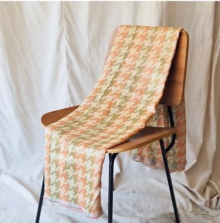 Machine-Woven Spun Silk, Wide Width, Orange and Green