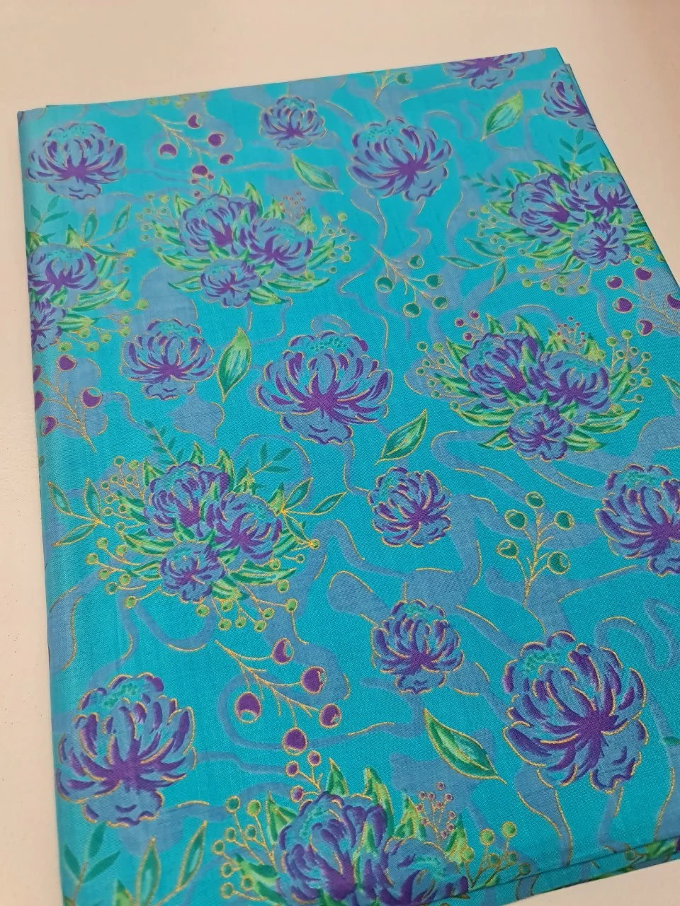 Printed Silk, Textured, Floral Print, Light Blue Ground