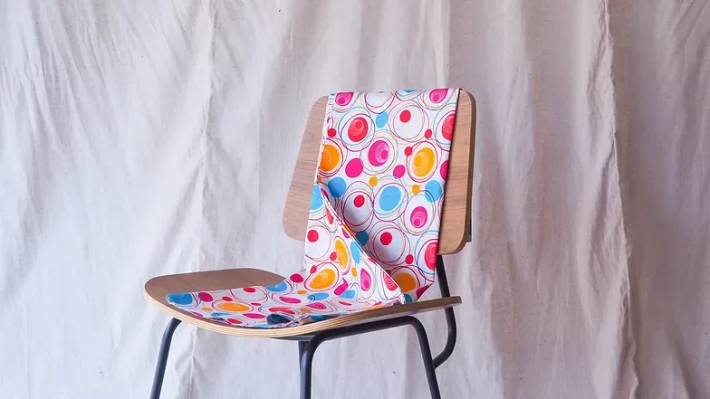 Printed Silk, Smooth Weave, 2-Ply, White, Pink and Orange