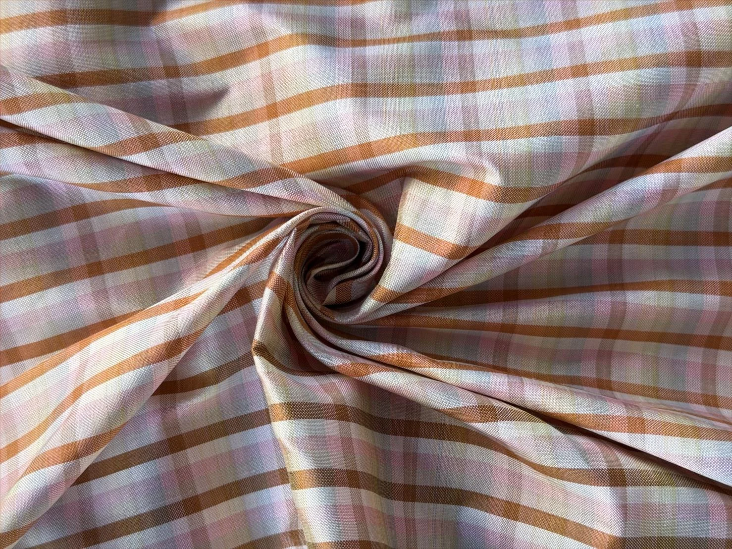 Silk Plaid, Smooth Weave, Orange and Light Pink