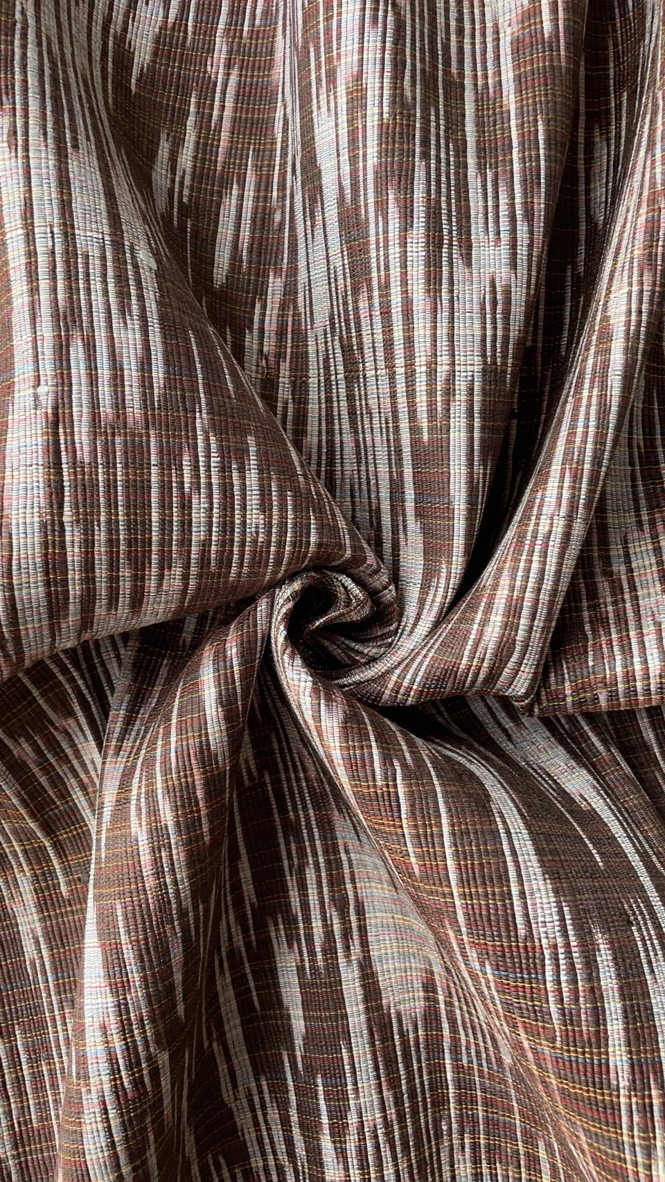 Contemporary Ikat Silk, Heavy Weight, Speckled Pattern, Dark Brown and White