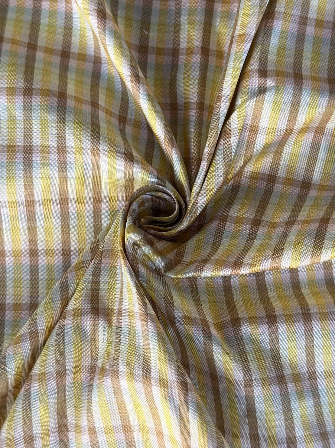 Silk Plaid, Smooth Weave, Brown and Yellow