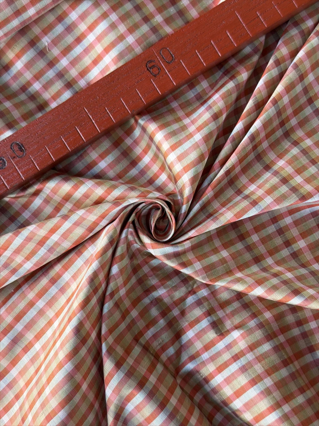 Silk Plaid, Smooth Weave, Orange and Pink