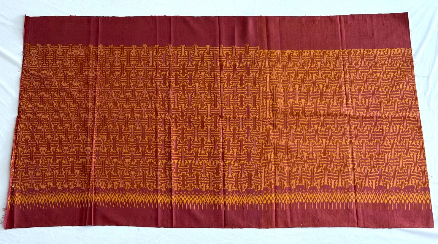 Ikat Silk, 2-Shaft, Chinese-Key Pattern, Betel Red