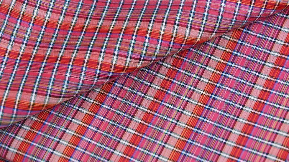 Silk Plaid, Smooth Weave, Red and Orange
