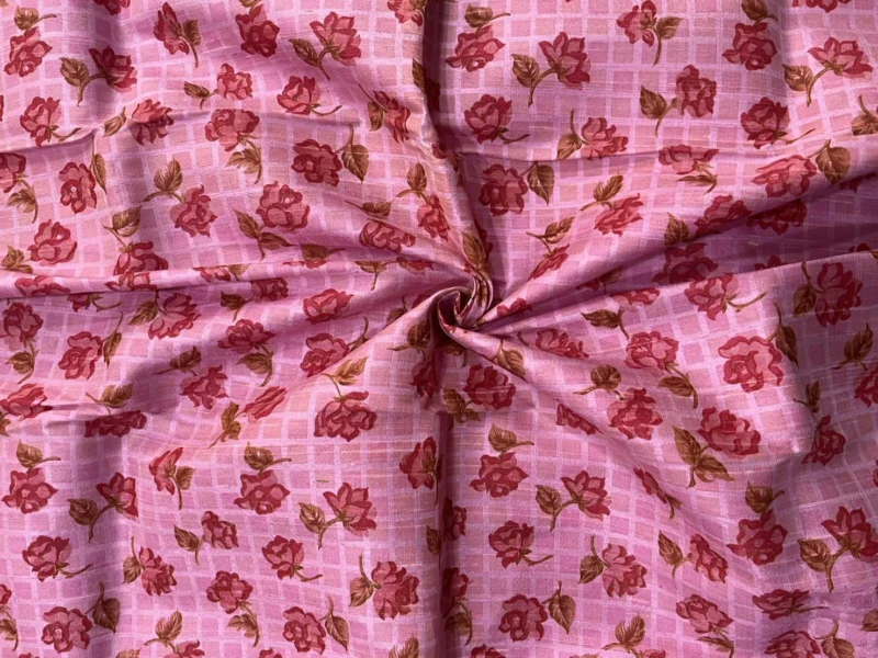 Printed Silk, Textured, Floral Print, Pink