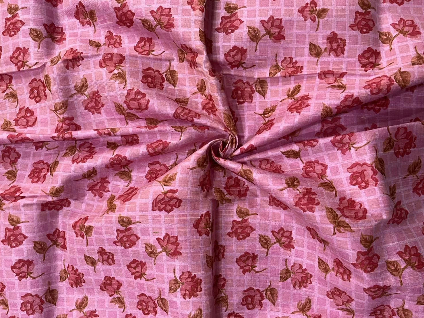Printed Silk, Textured, Floral Print, Pink
