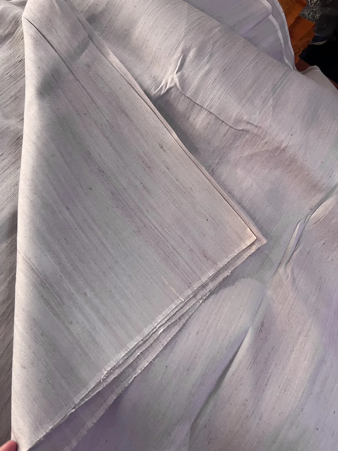 Naturally Dyed Slubbed Silk, Heavy Textured, Light Mauve Grey