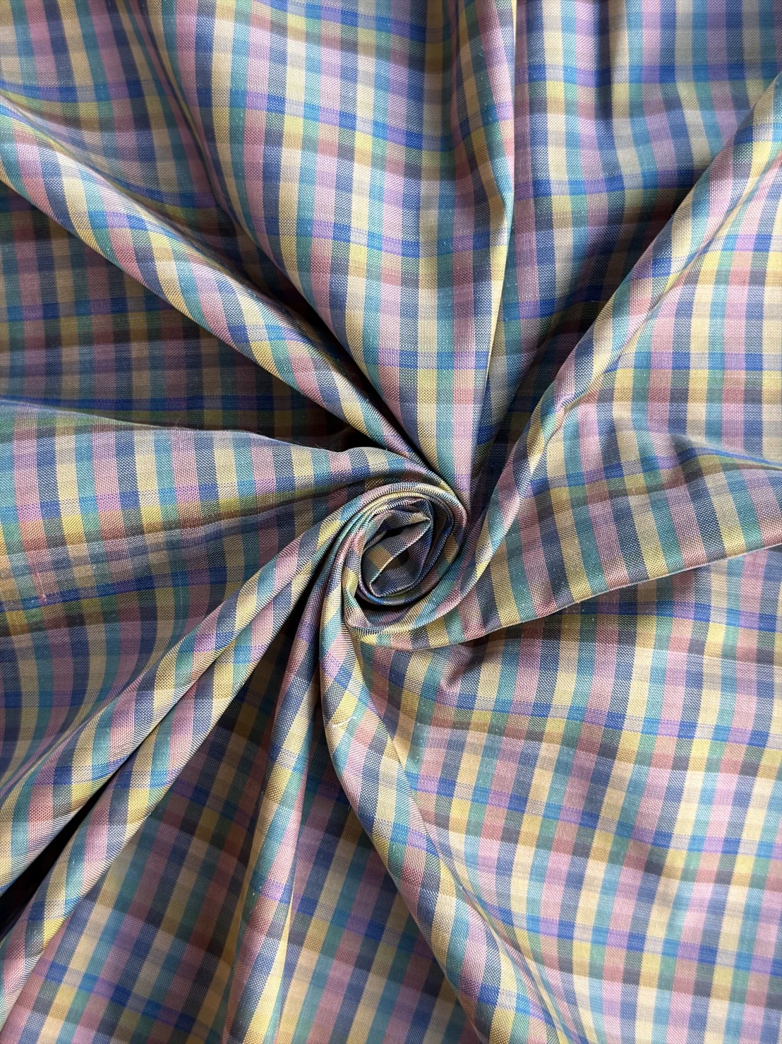 Silk Plaid, Smooth Weave, Pink and Green