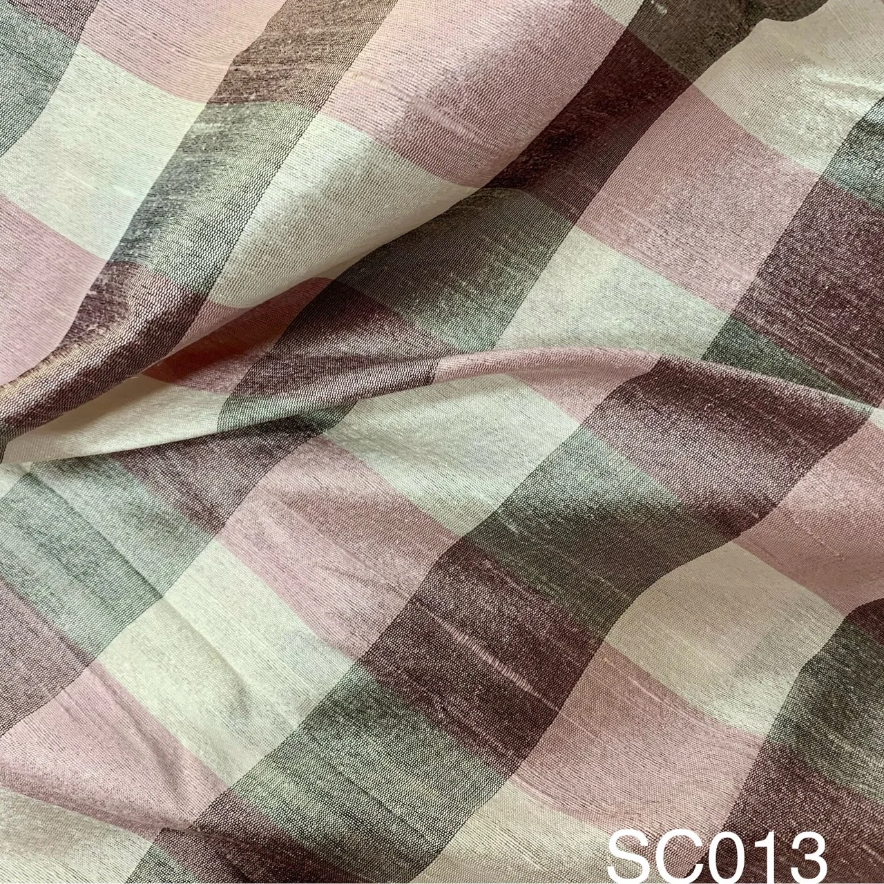 Silk Plaid, Textured, Pink and Grey