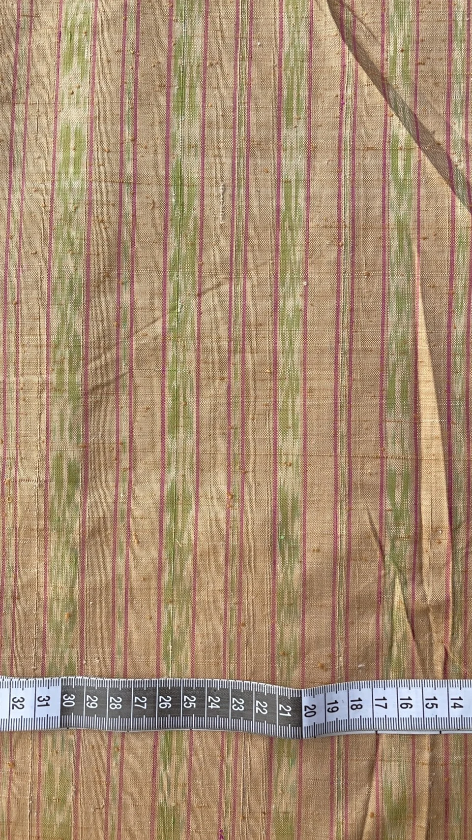 Ikat Native Silk, Hol Pattern, Light Brown with Green Stripe
