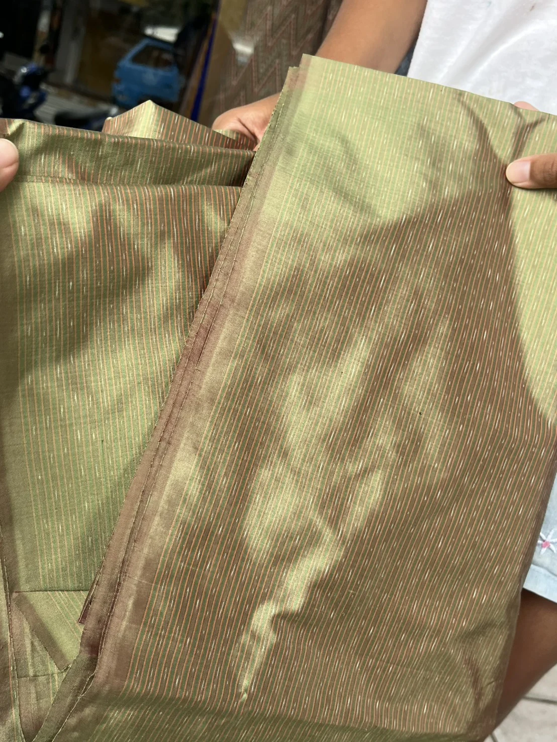 Ikat Silk, Amprom Pattern, Green Shot with Brown