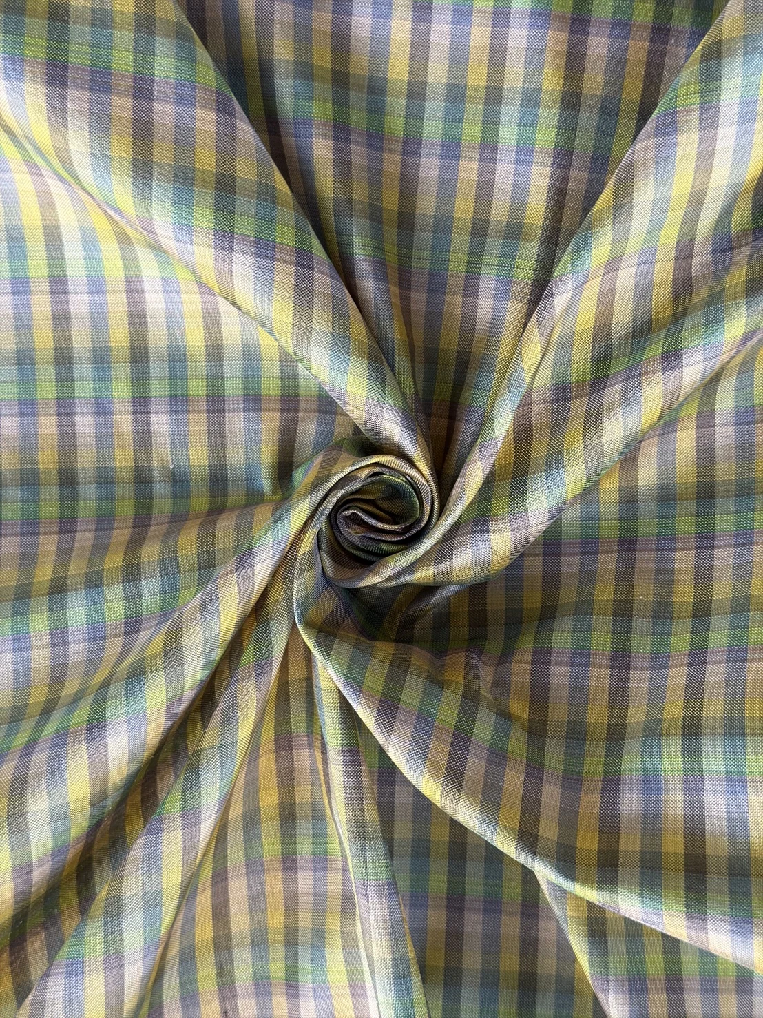 Silk Plaid, Smooth Weave, Yellow and Grey