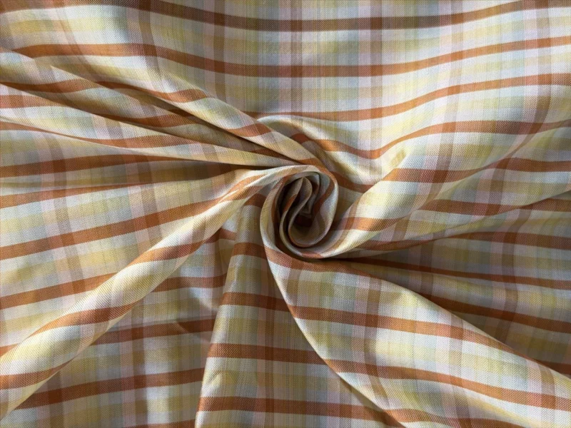 Silk Plaid, Smooth Weave, Orange and Cream Yellow