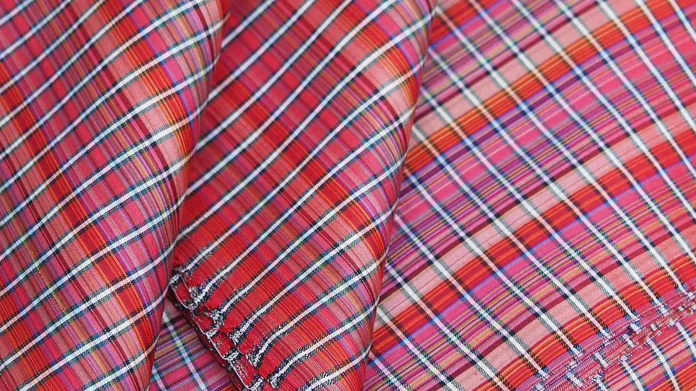 Silk Plaid, Smooth Weave, Red and Orange