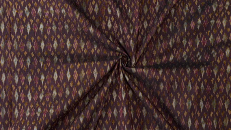 Ikat Silk, 2-Shaft, Moon-and-Stars Pattern, Dark Brown