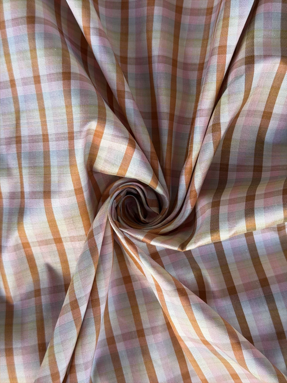 Silk Plaid, Smooth Weave, Orange and Light Pink