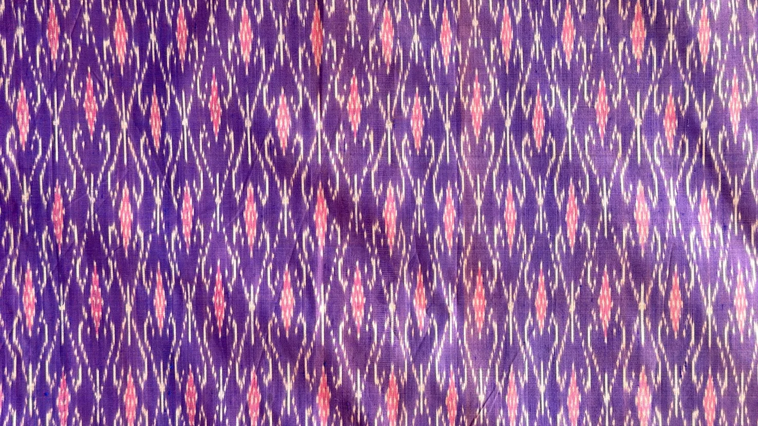 Ikat Silk, 2-Shaft, Hook-and-Lantern Pattern, Purple with Yellow Ikat