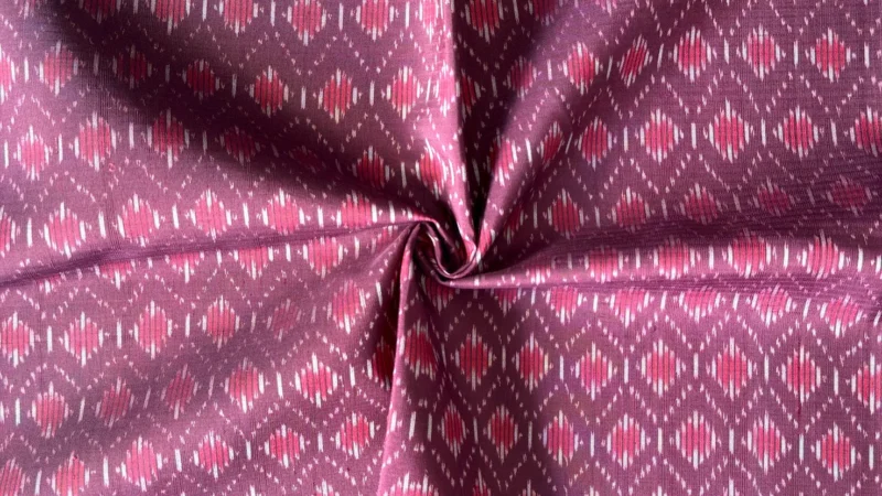 Ikat Silk, 2-Shaft, Noppakao Kan Yaeng Pattern, Dusty Purple with Pink-Red Ikat