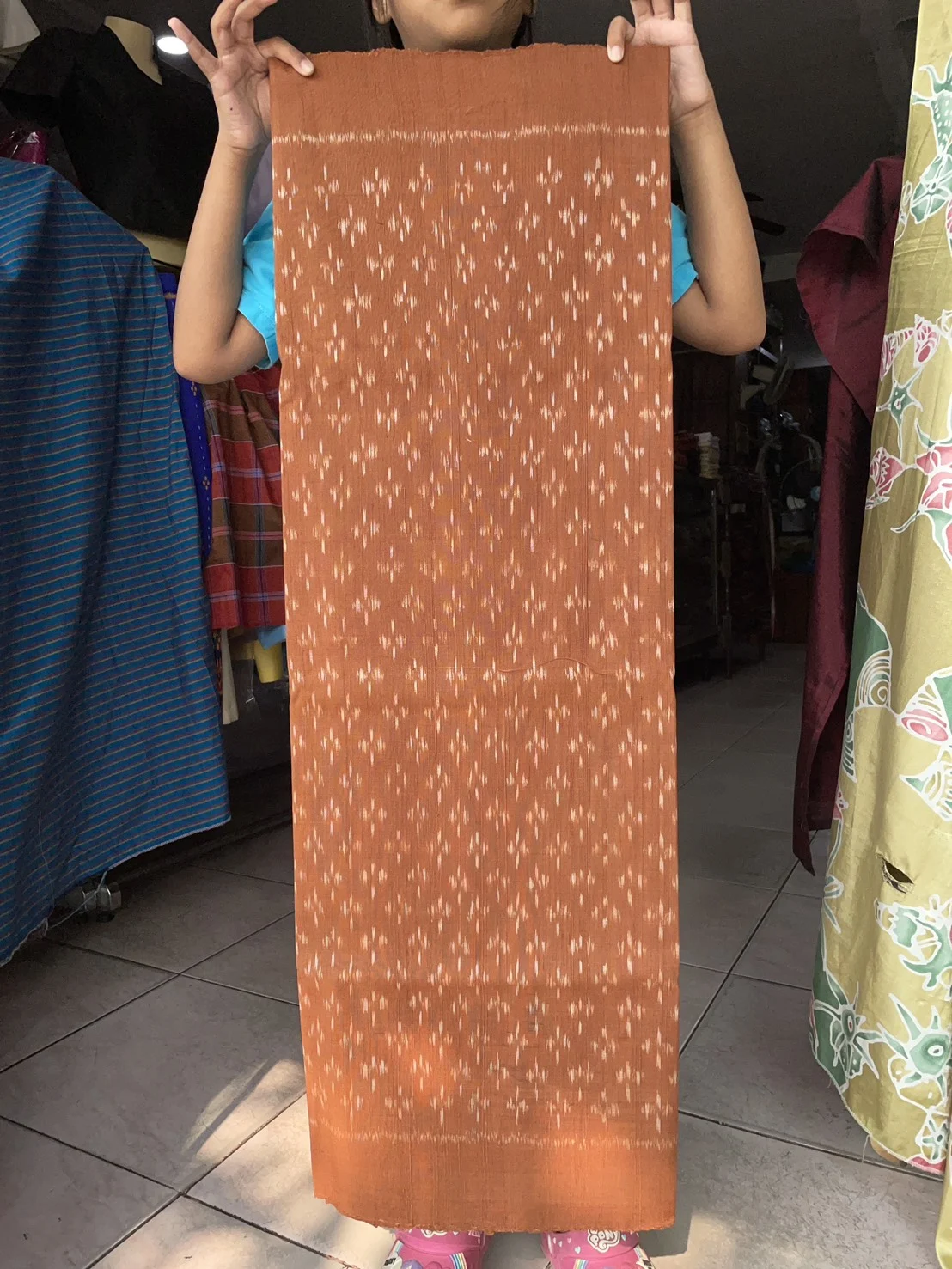 Ikat Native Silk, Small Dok Kaew Pattern, Orange and Brick Brown