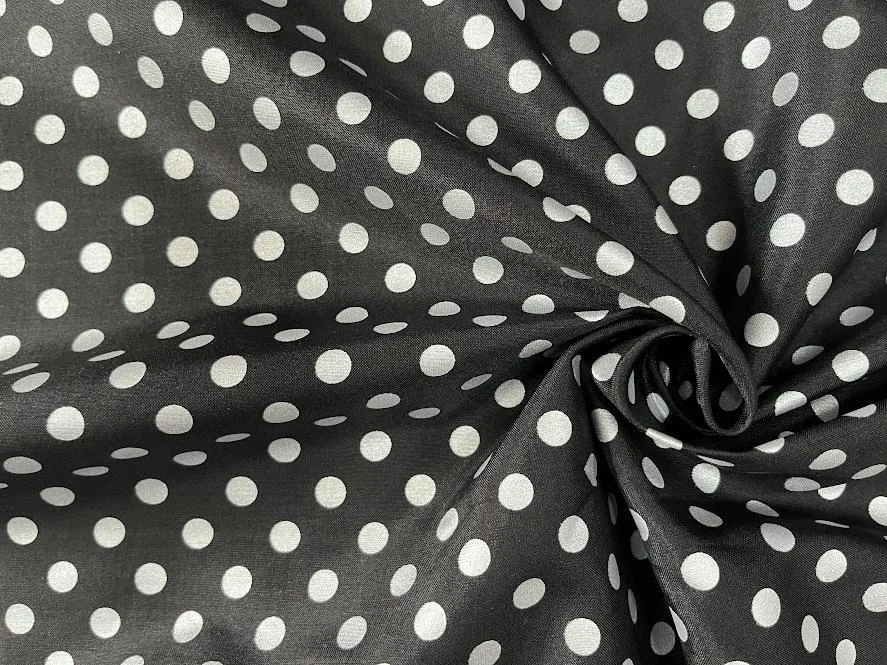 Printed Silk, Polka Dot Print, Black