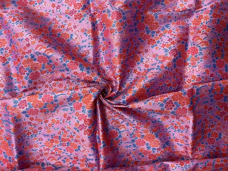 Printed Silk, Textured, Floral Print, Pink