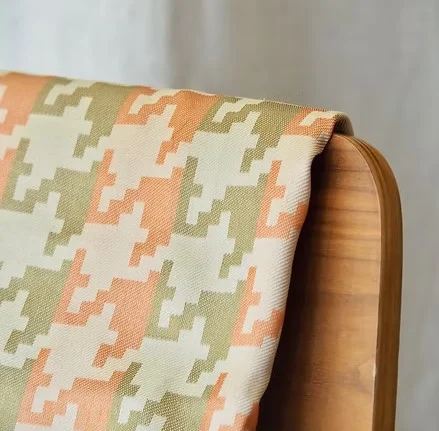 Machine-Woven Spun Silk, Wide Width, Orange and Green