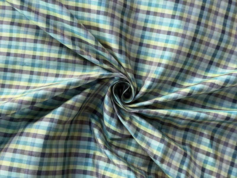 Silk Plaid, Smooth Weave, Light Blue and Yellow