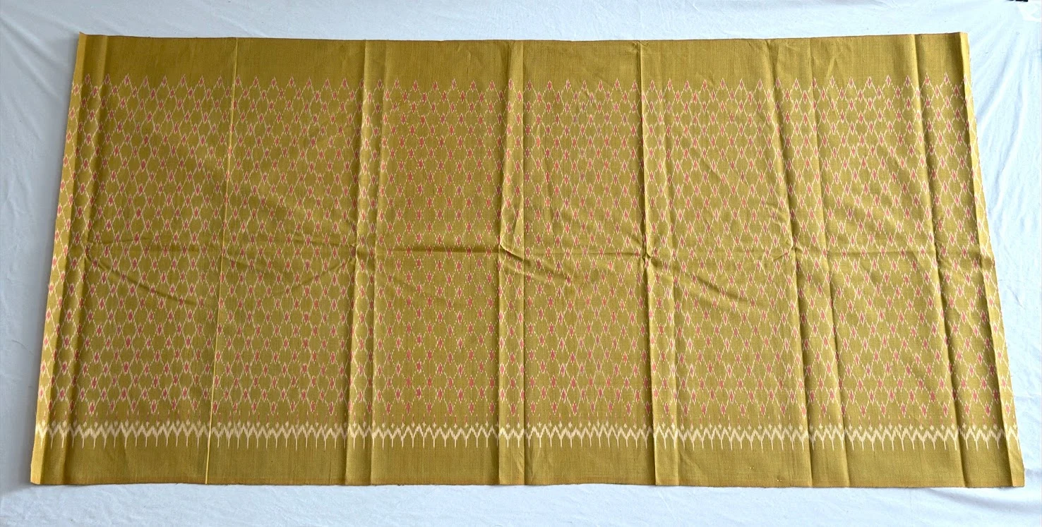 Ikat Silk, 2-Shaft, Kan Yaeng Pattern, Ochre Green