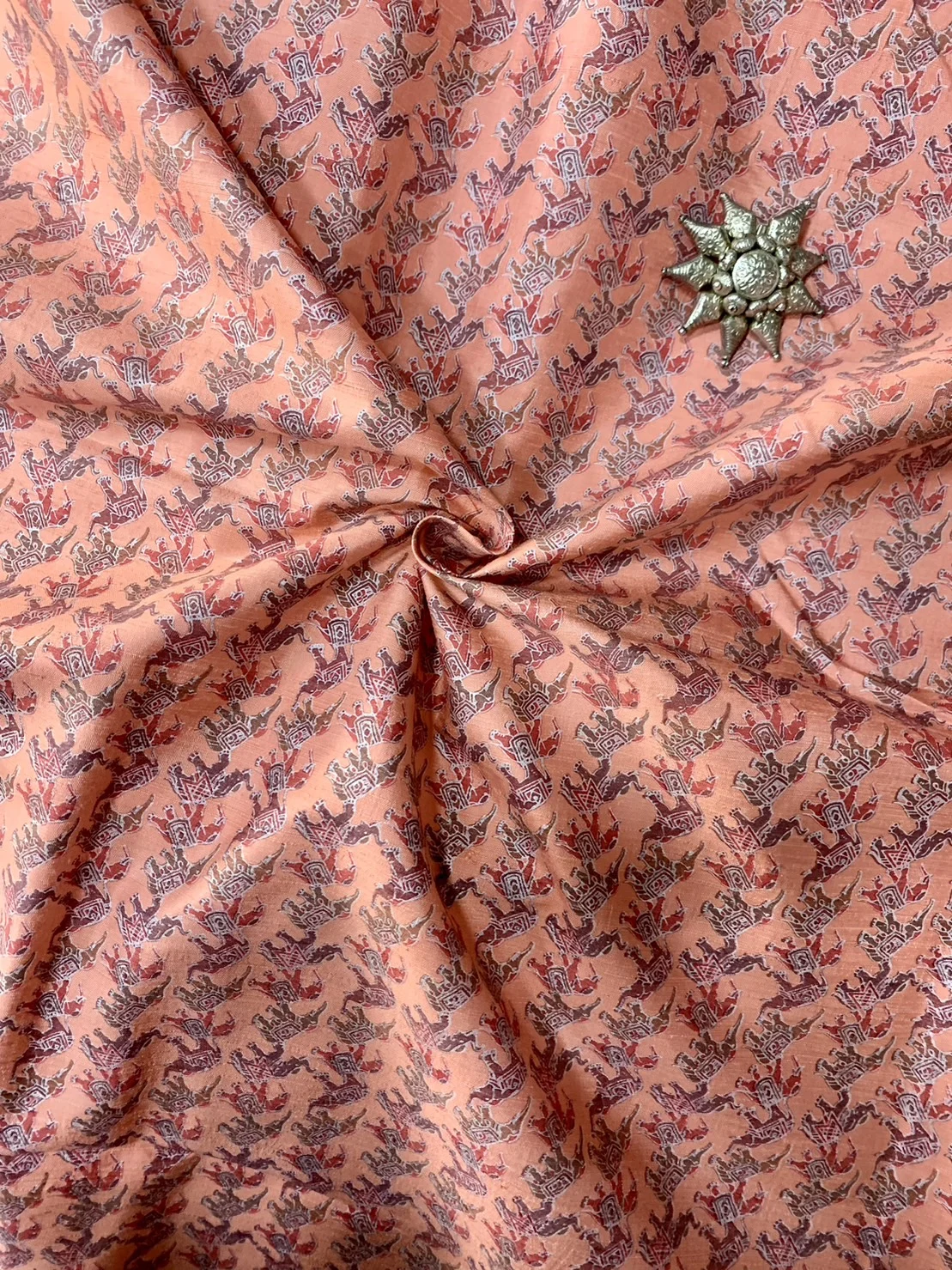 Printed Silk, Smooth Weave, Elephant Print, Orange